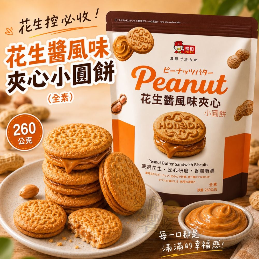 福伯-花生醬風味夾心小圓餅260g(純素)
