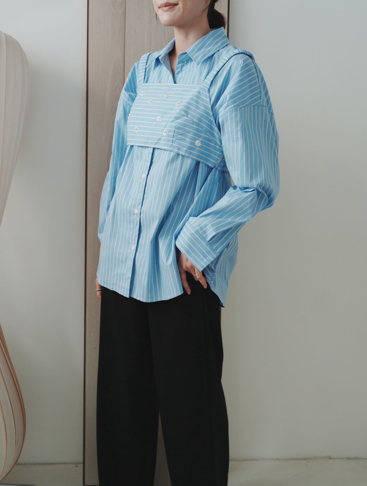 V13 直紋亮片花朵襯衣(SET)