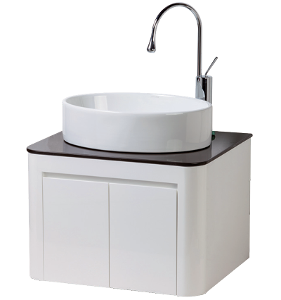 雙弧形人造石檯面浴櫃+圓形立體盆組(石墨灰)