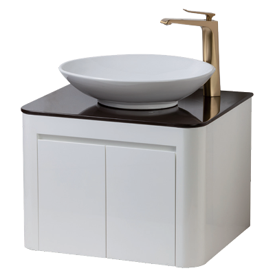 雙弧形人造石檯面浴櫃+圓形立體盆組  (石墨灰)