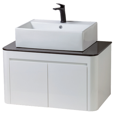 雙弧形人造石檯面浴櫃+方形立體盆組 (石墨灰)