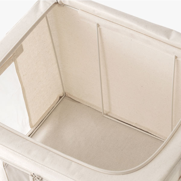 硬挺不塌-鋼架式棉麻收納箱(限宅配) 內含鋼架支撐 換季 衣物 收納 厚被 外套 大衣 折疊 收納盒 置物架 可視窗 棉麻 收納櫃（大號）