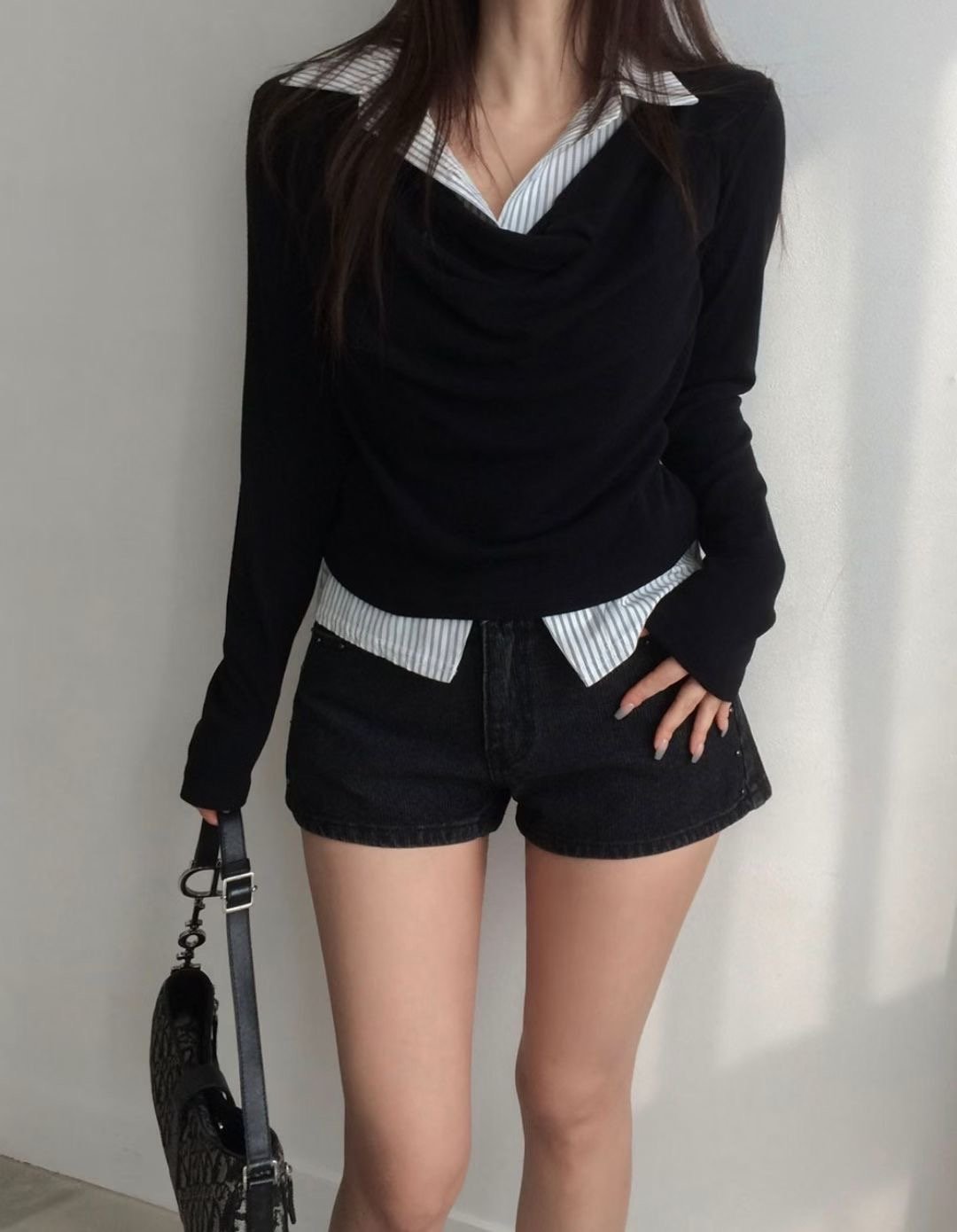 （客訂勿下單）垂墜領假兩件拼接襯衫