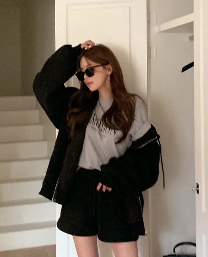 內刷毛連帽寬鬆外套＋短褲SET