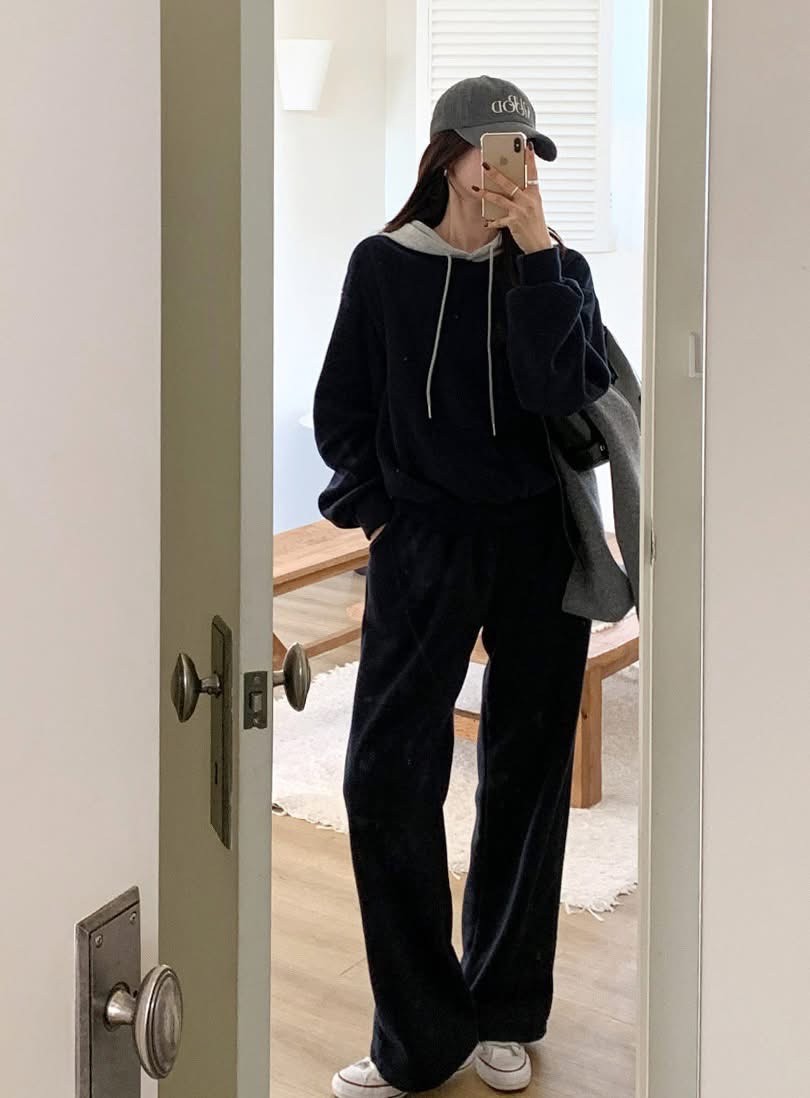 撞色連帽衛衣+長褲SET