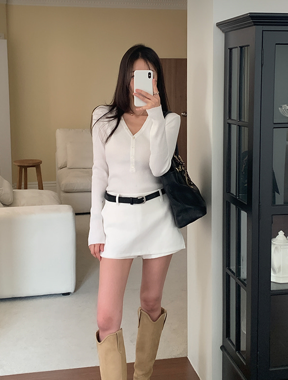 挺版辣款開衩短褲裙（附皮帶）