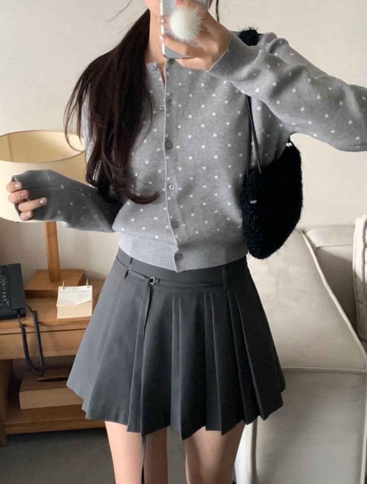 甜美復古點點排釦針織外套