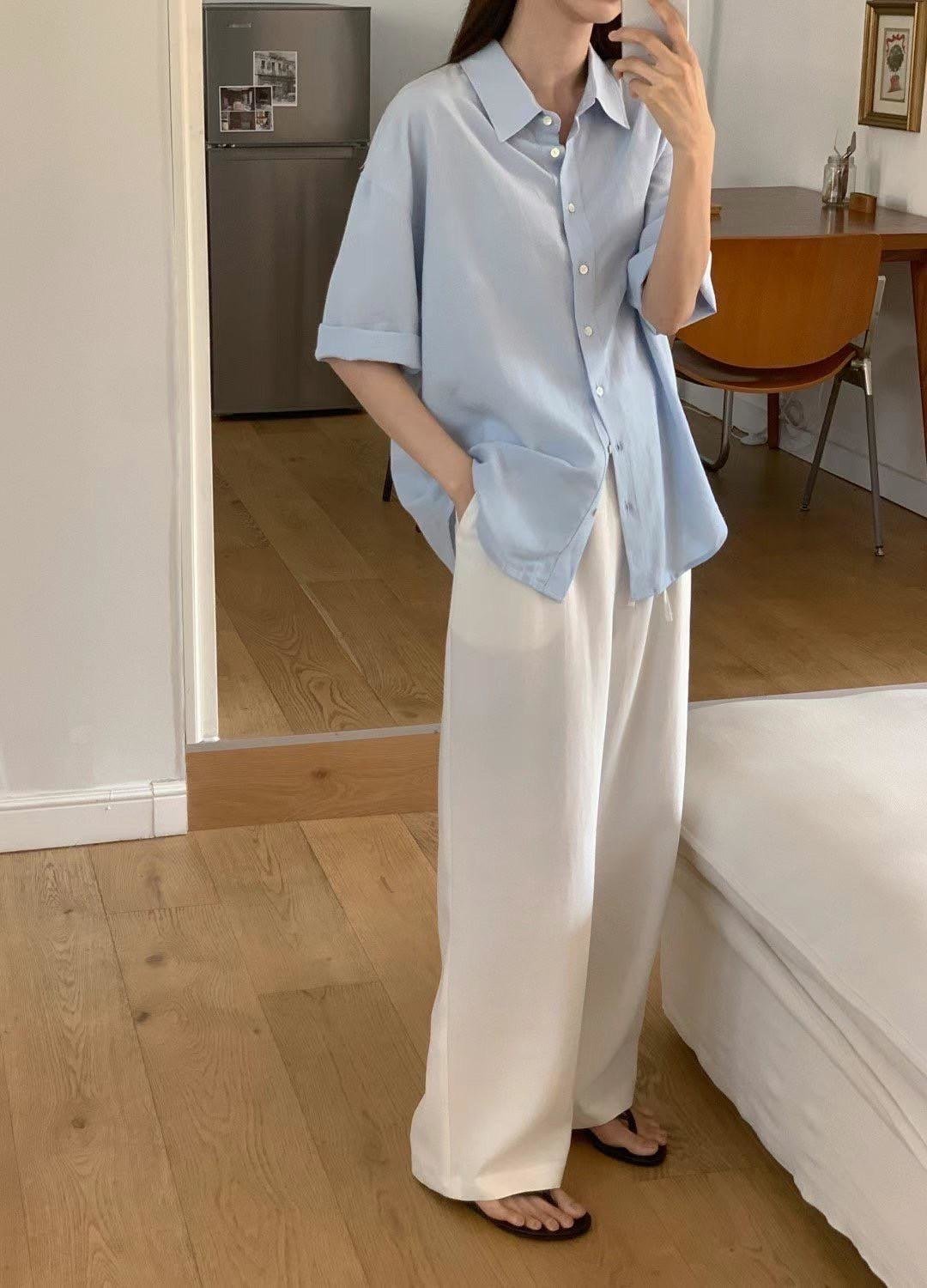 休閒寬鬆鬆緊長褲