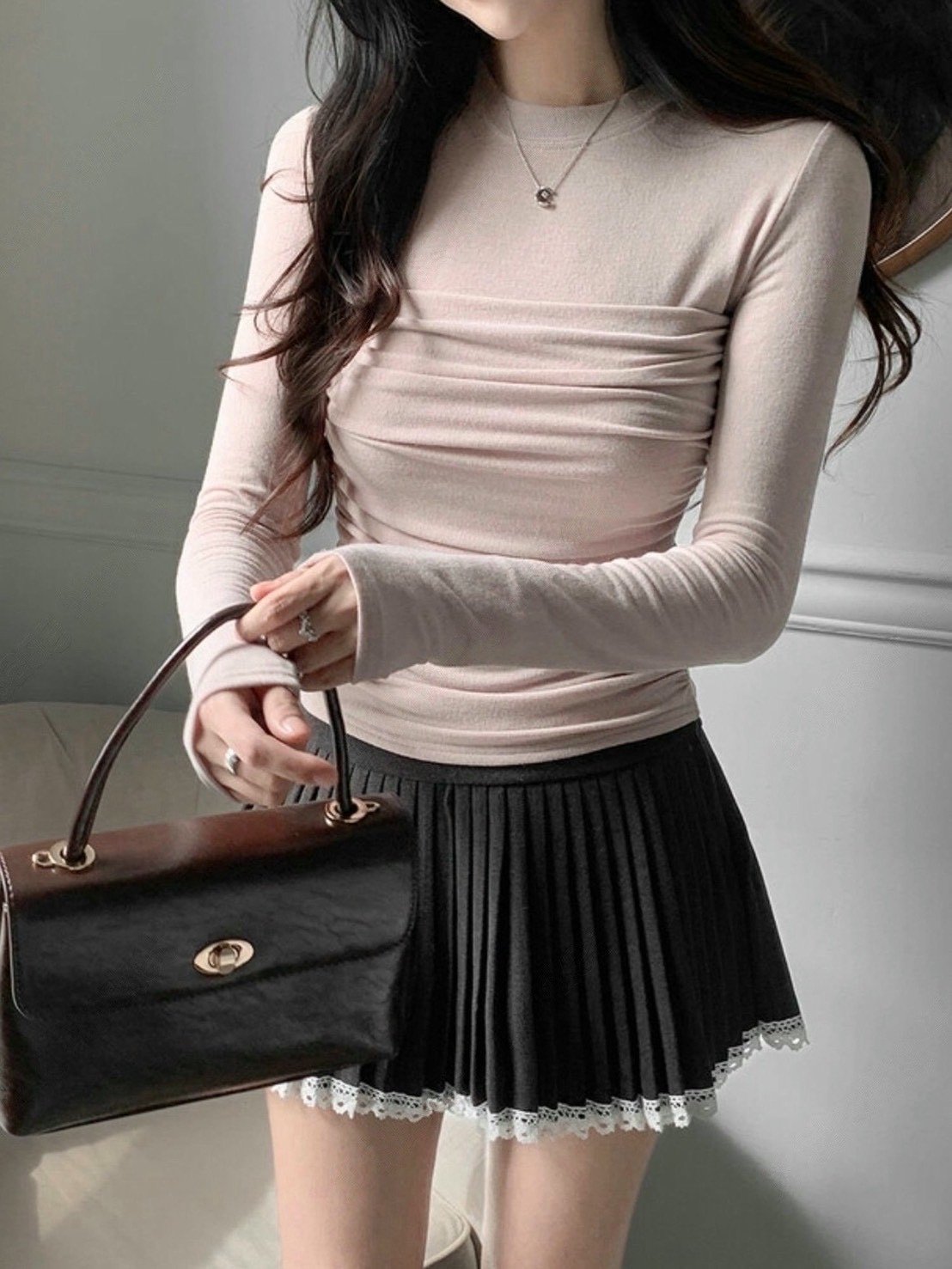 (客訂勿下單）平口假兩件抓皺薄長袖T