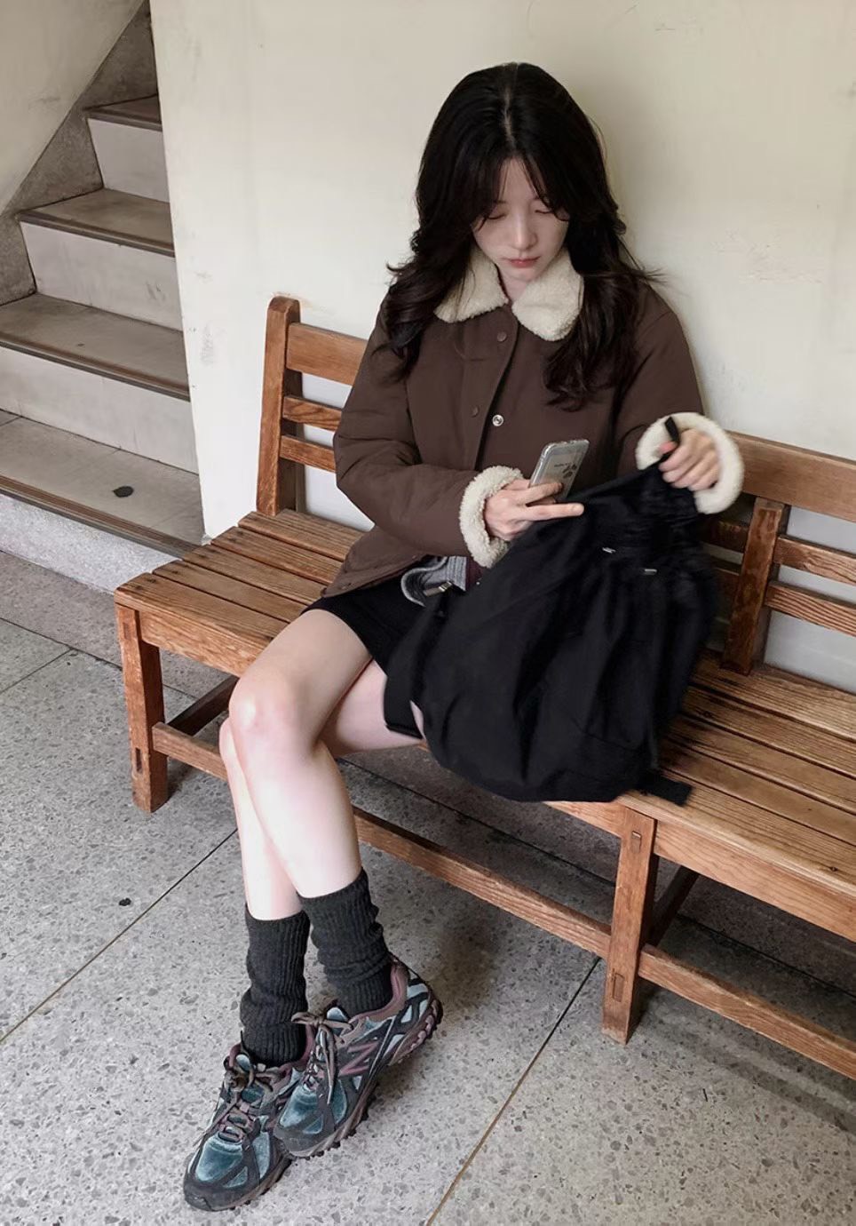 拼接毛毛領羽絨外套