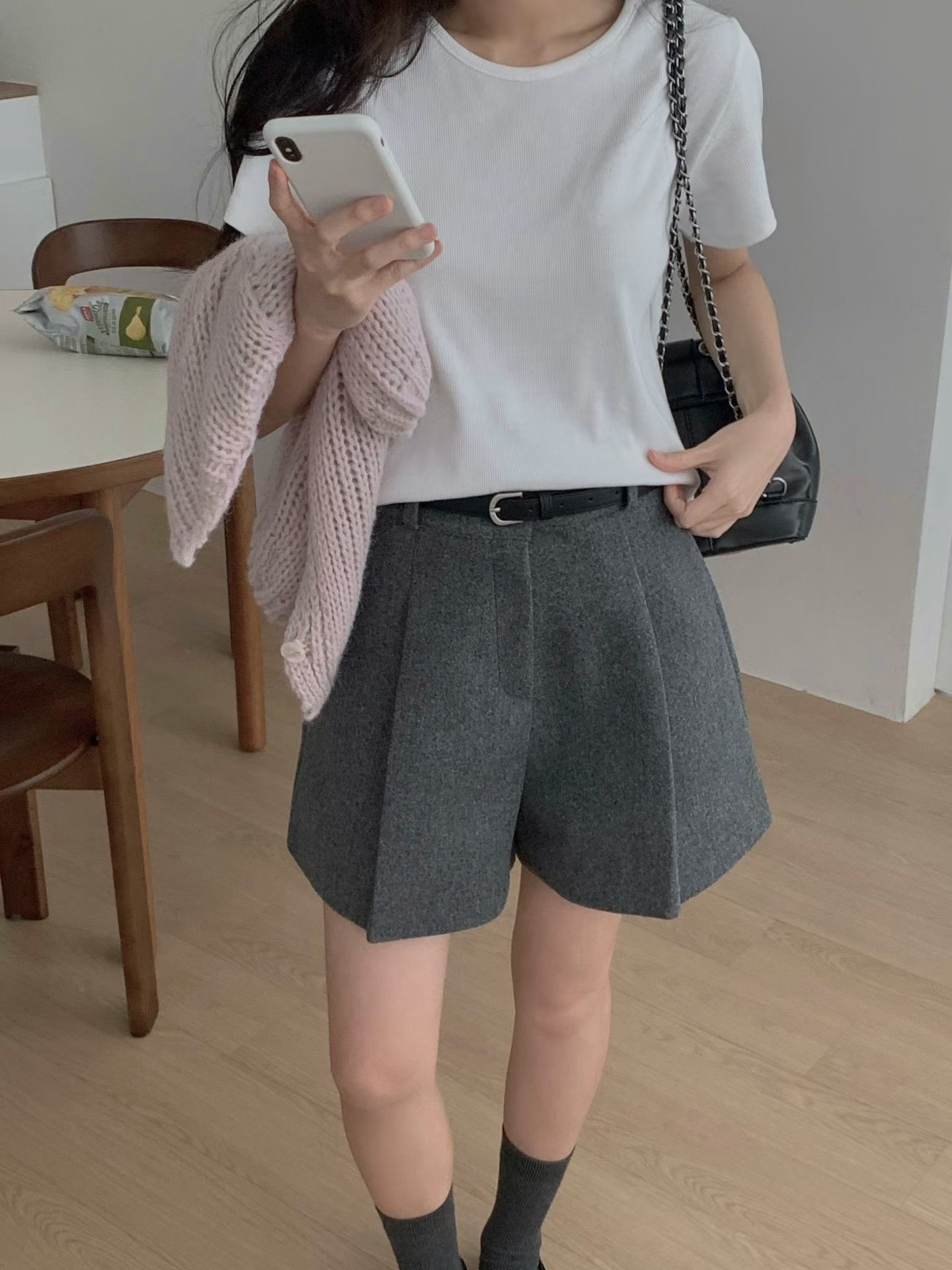 前打摺魔毛款三分西裝褲（附皮帶)