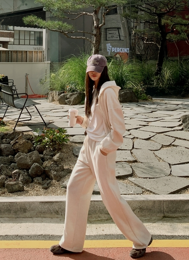 順身刷毛連帽外套＋鬆緊長褲SET