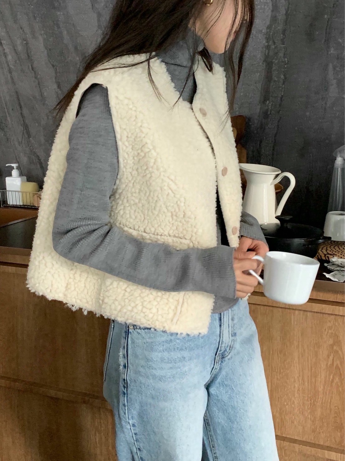 雙面穿麂皮羊羔毛短版背心