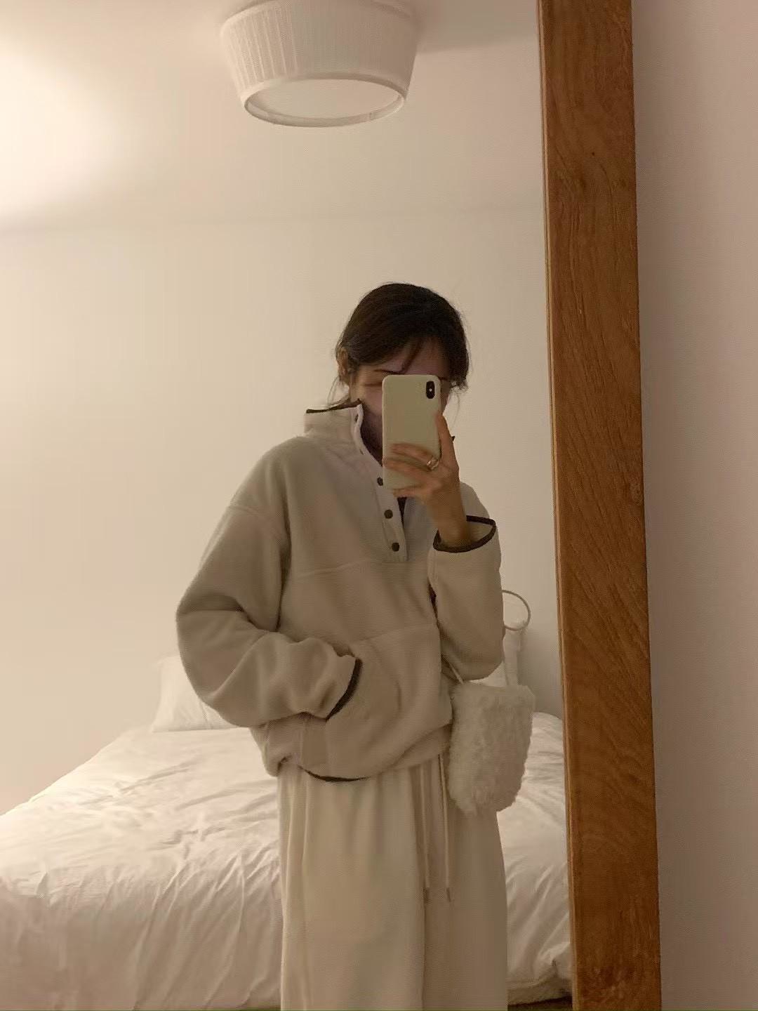 立領半排扣磨毛上衣