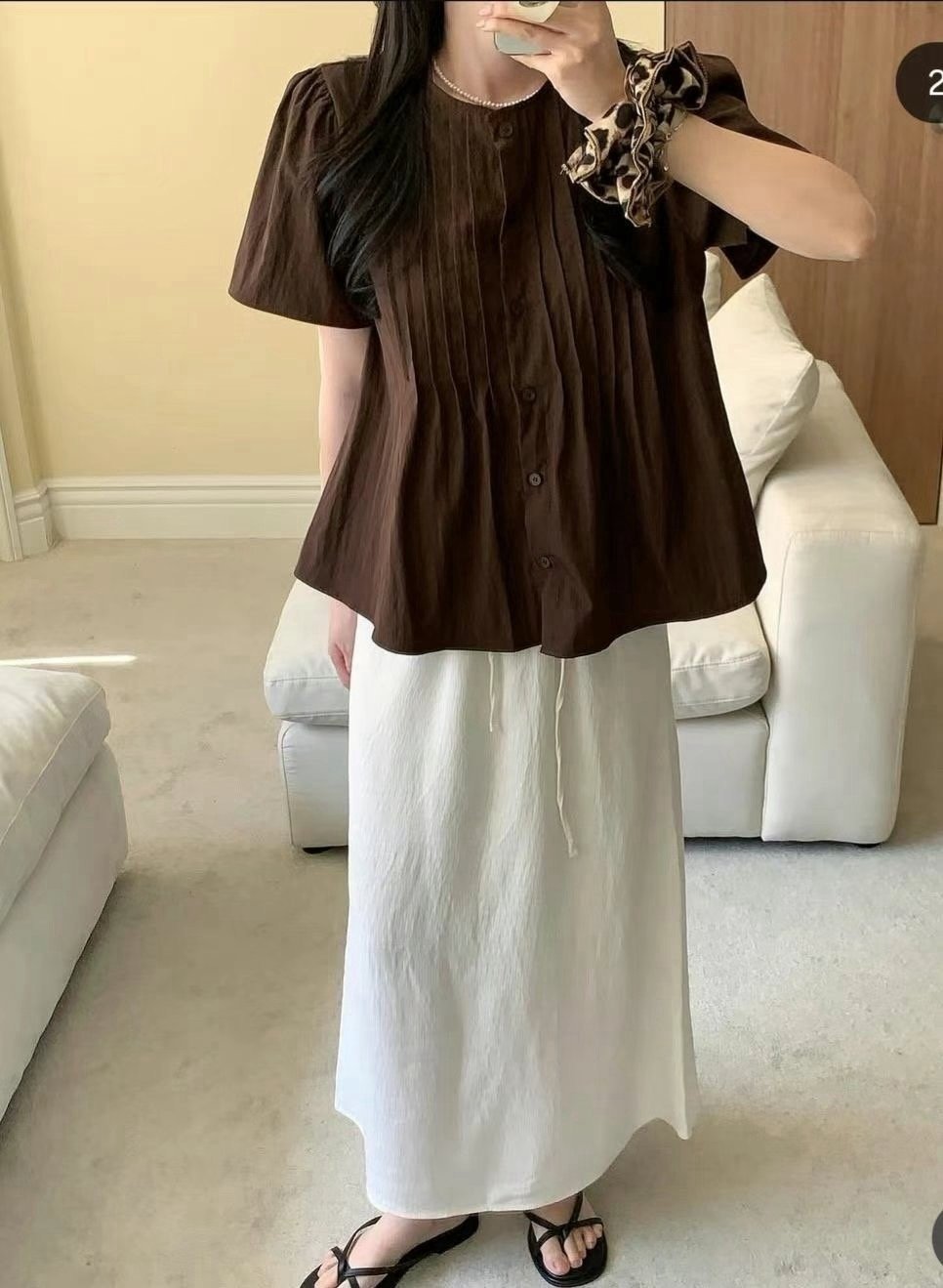 圓領公主壓摺傘擺排釦襯衫