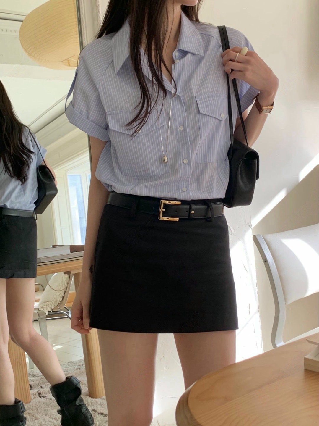 清爽直紋口袋襯衫