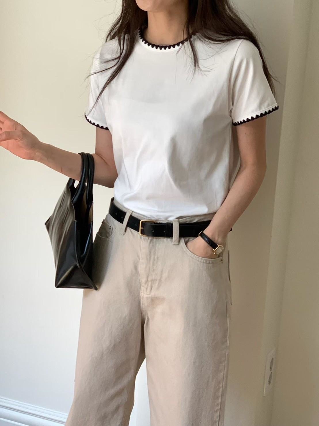 鋸齒狀色滾邊短T
