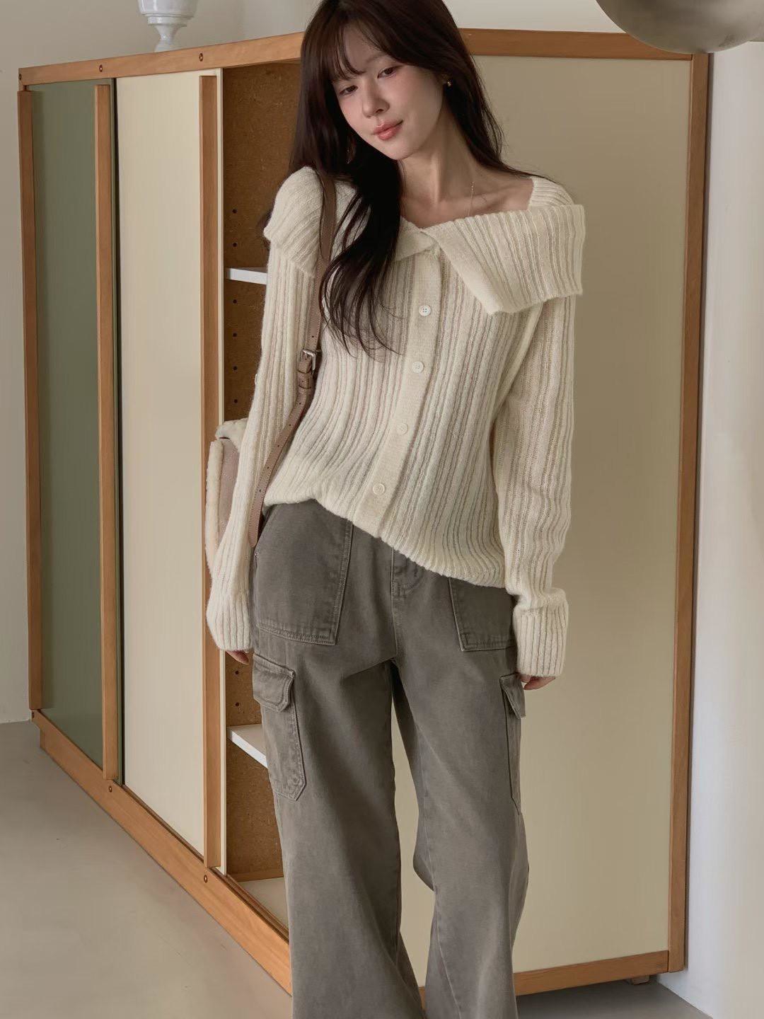 雙面穿大翻領鈕扣造型上衣