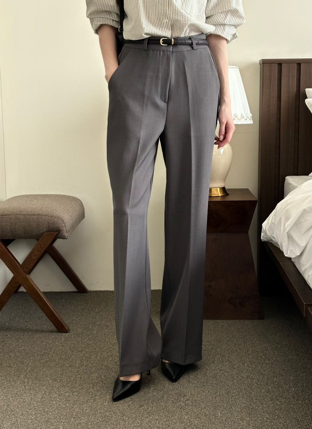 高腰春季薄款直筒西裝褲