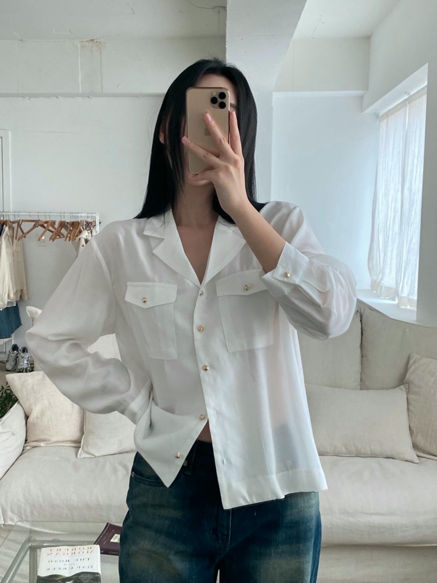 翻領金釦軟料襯衫