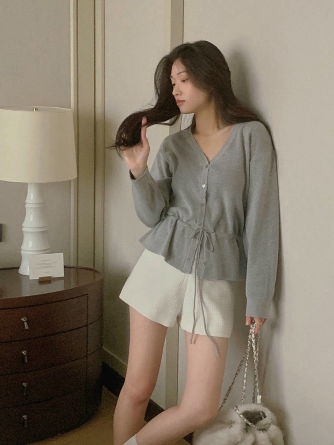 兩穿抽繩鬆緊縮腰針織小外套