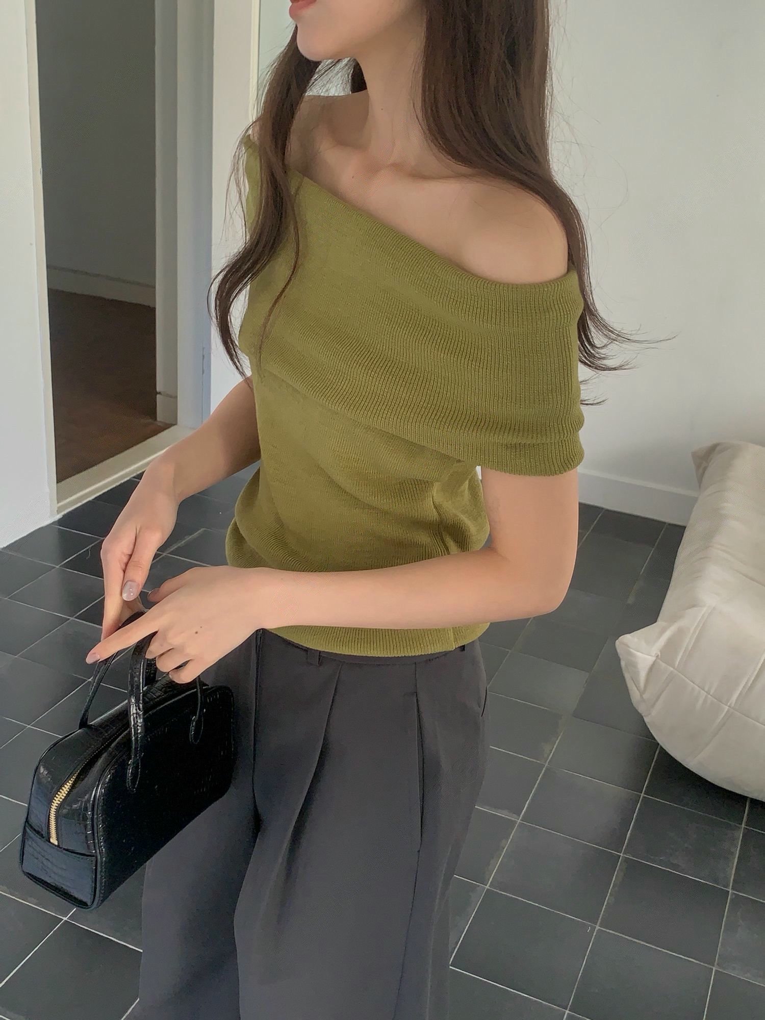 平口反折領彈力螺紋短袖Ｔ