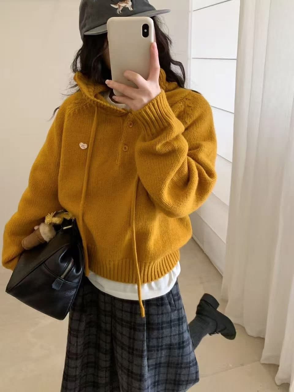 荷葉邊連帽抽繩愛心logo針織衣