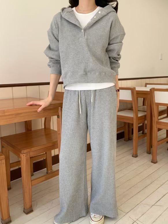 半排扣連帽上衣+長褲SET