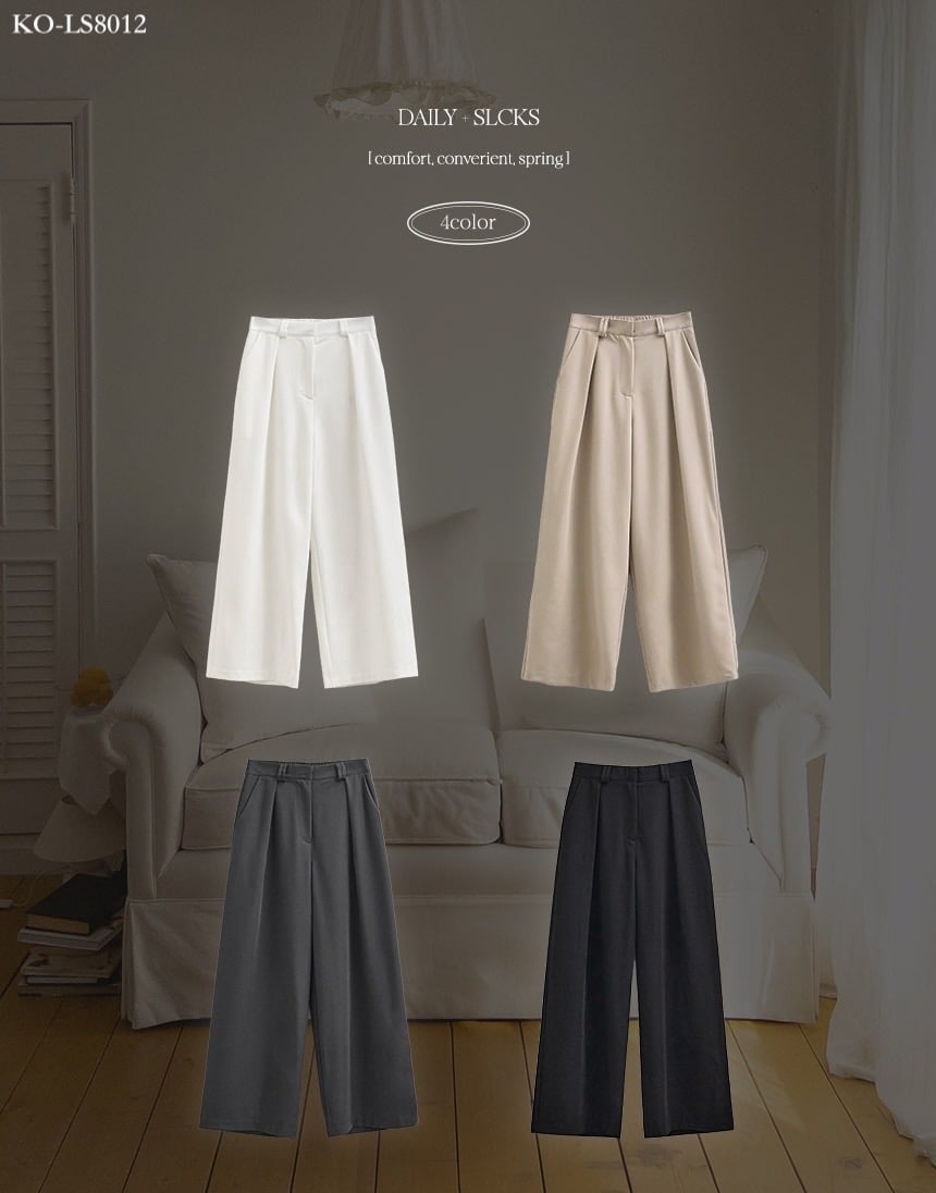 免熨燙！後鬆緊兩側打褶混棉西裝長褲