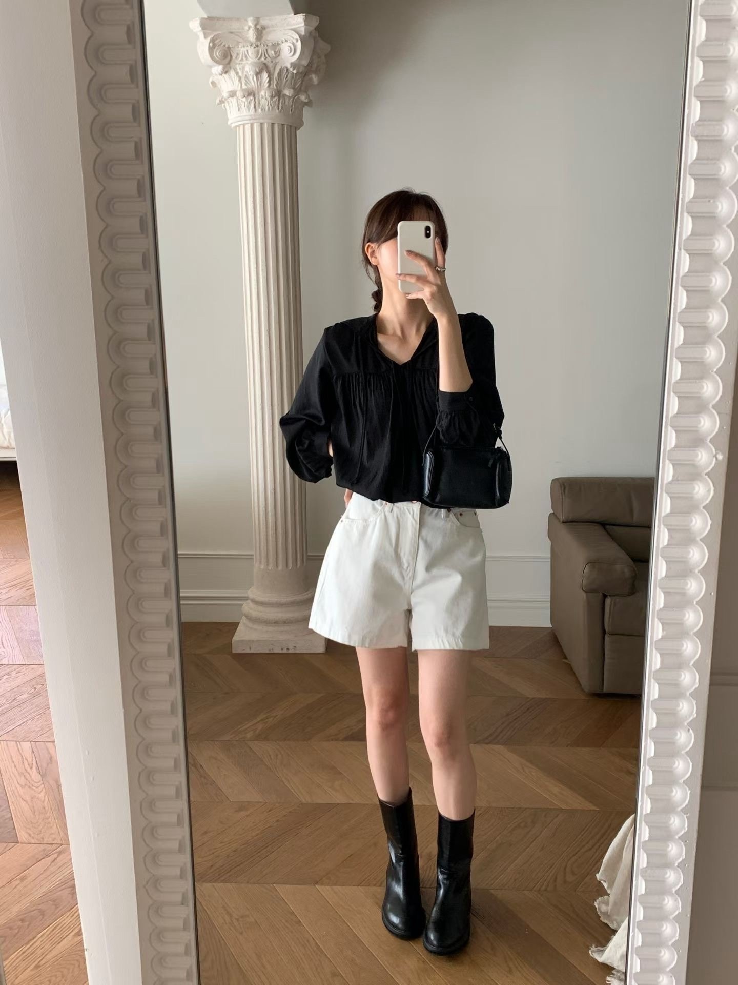 抓皺綁結連帽棉麻衫