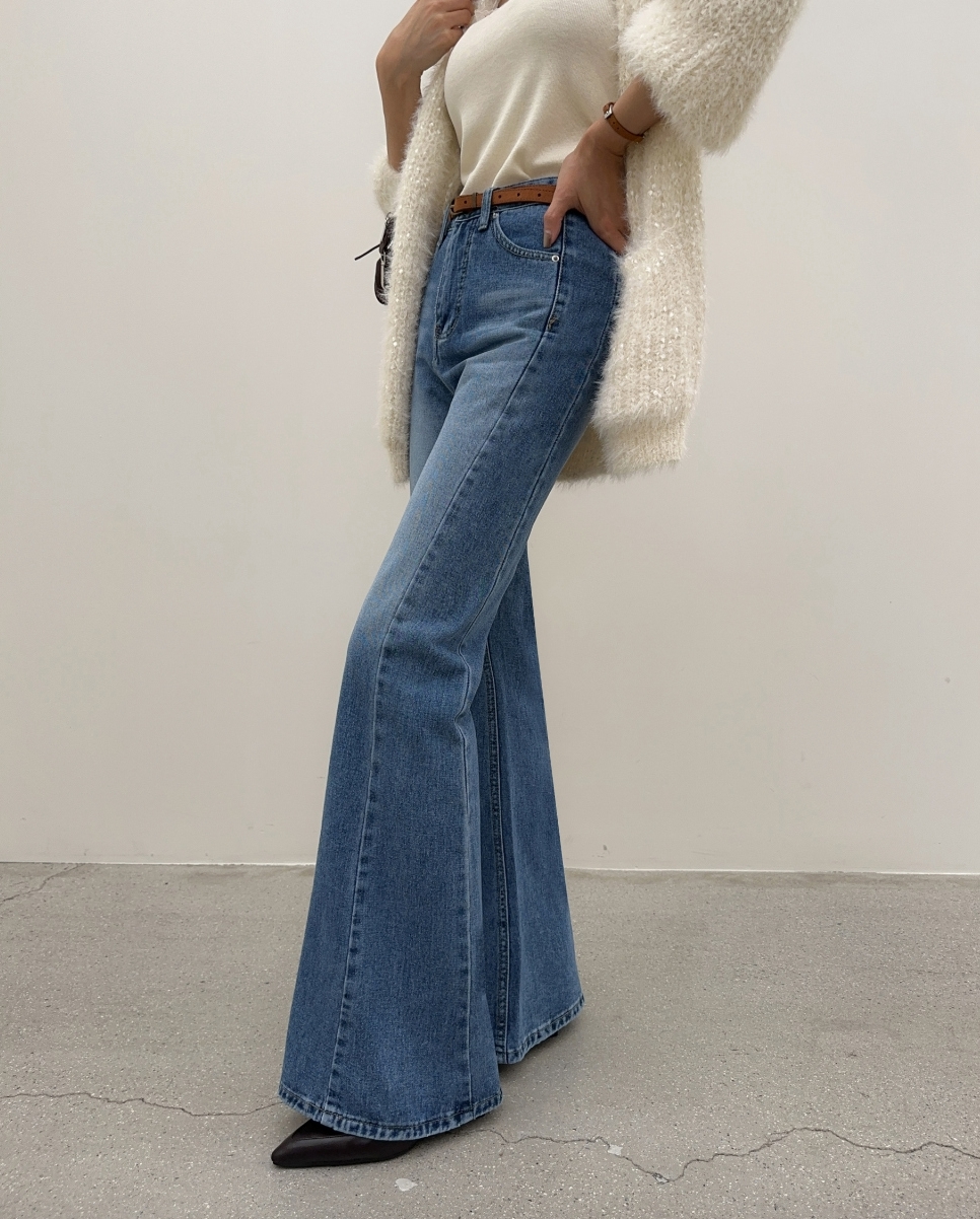 高個款！側車線落地款喇叭牛仔褲