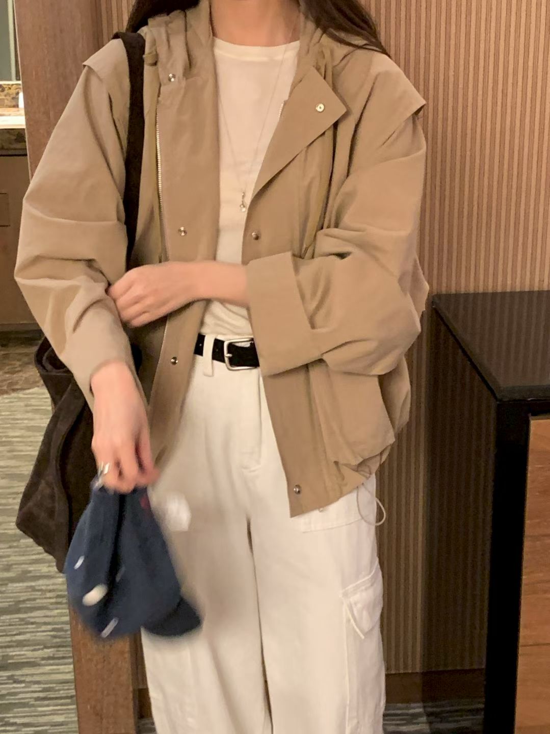 抽繩連帽口袋風衣夾克