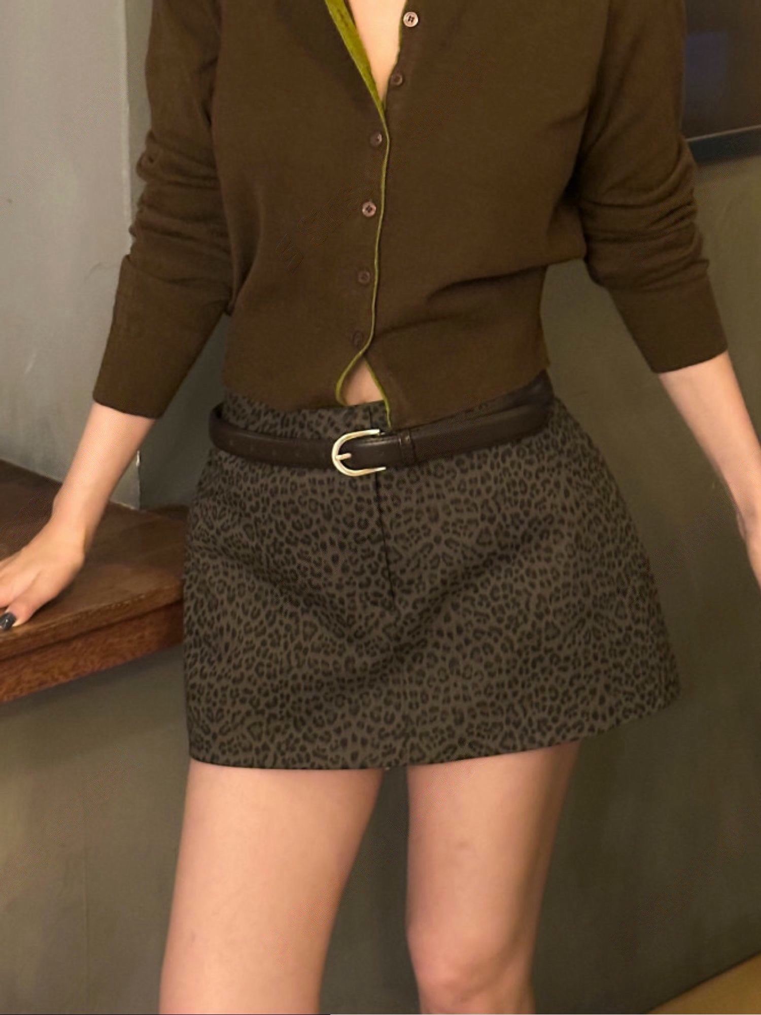 低腰豹紋牛仔短褲裙