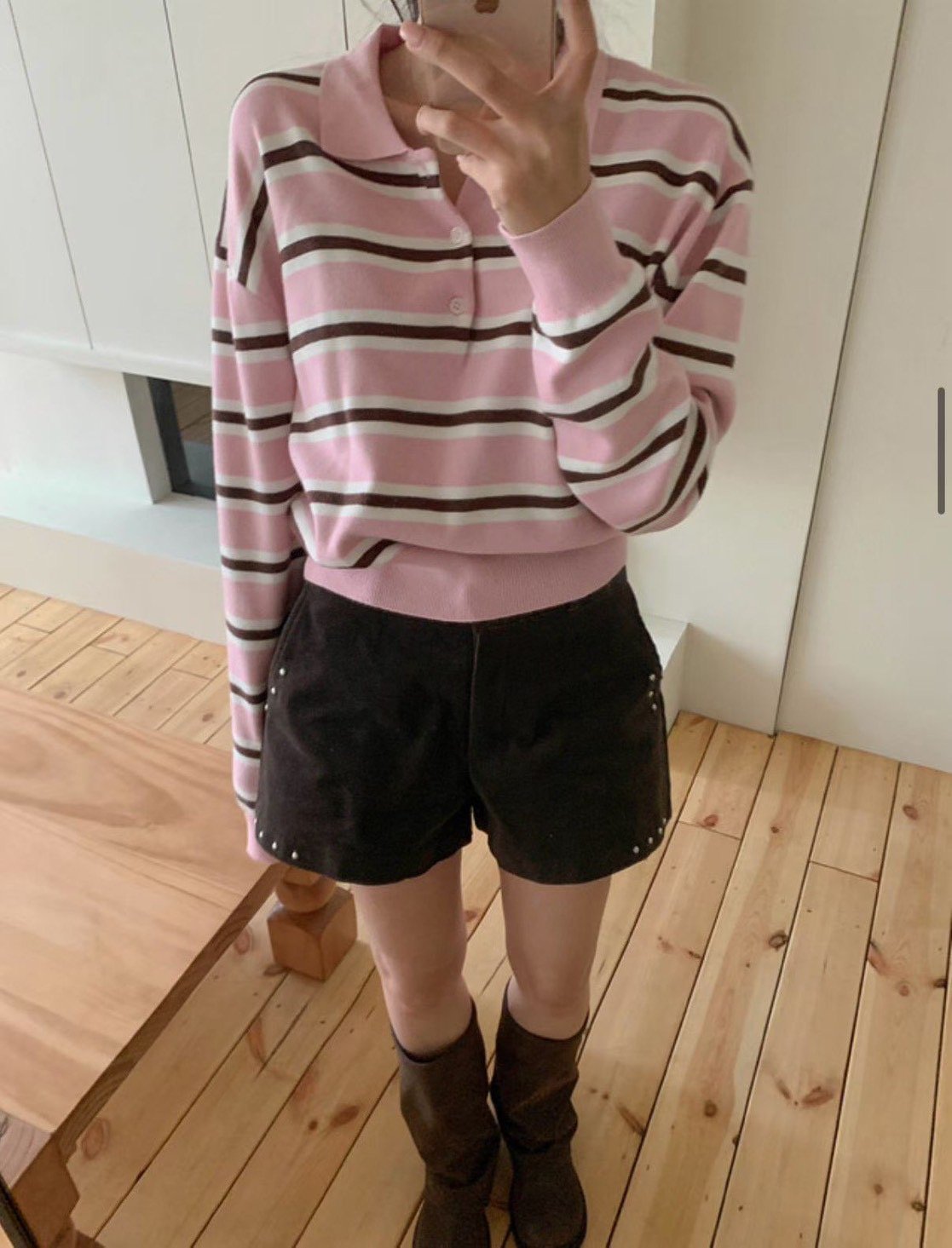 跳色排釦翻領薄款針織衫