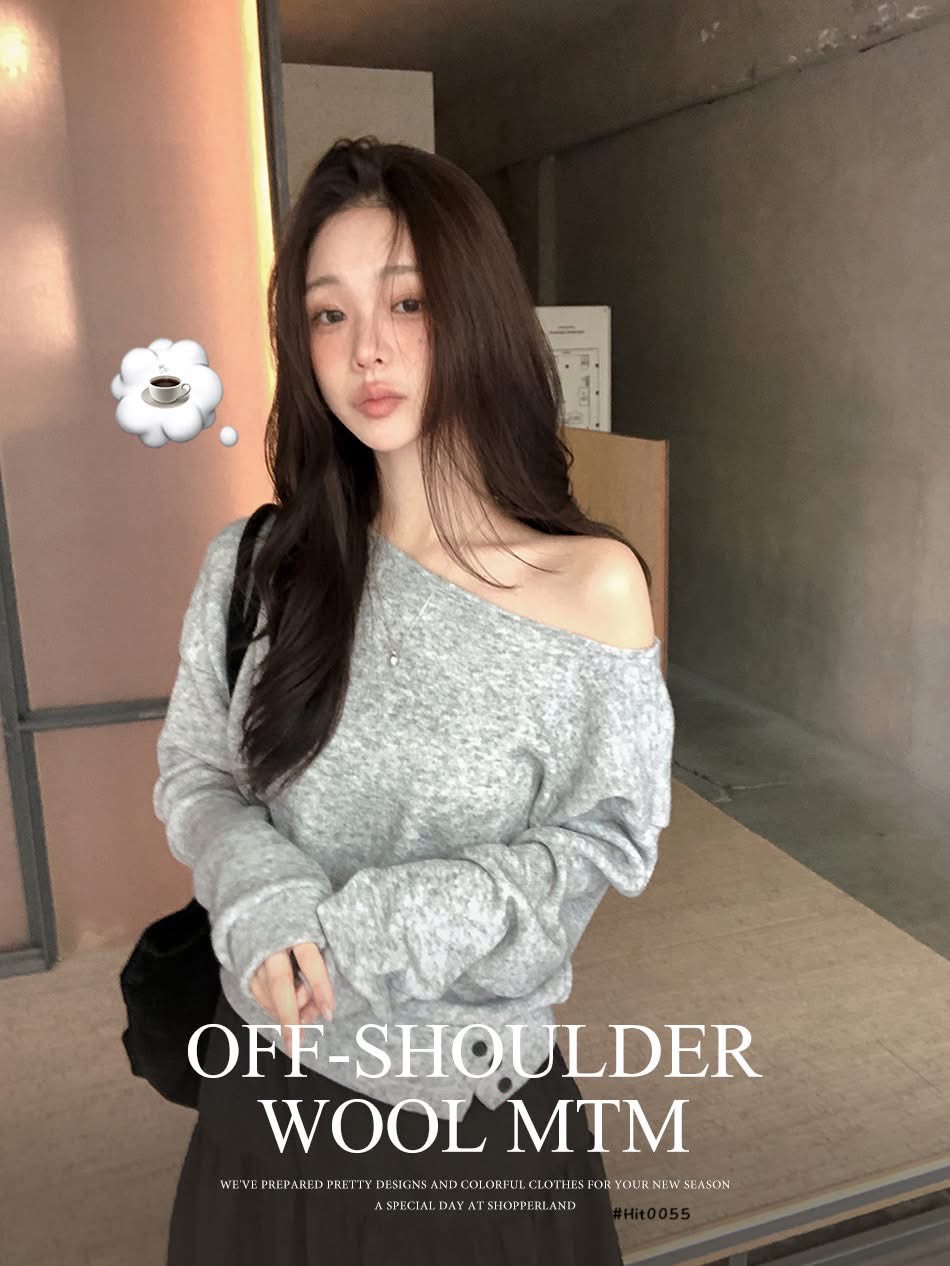 斜肩下擺排釦素色柔軟羊毛上衣（羊毛10%+安格拉羊毛5％）