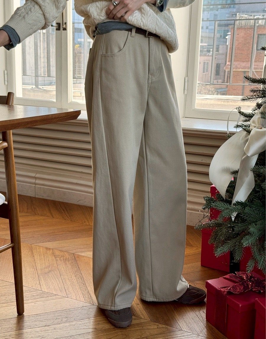 側壓線內刷厚毛毛落地寬褲