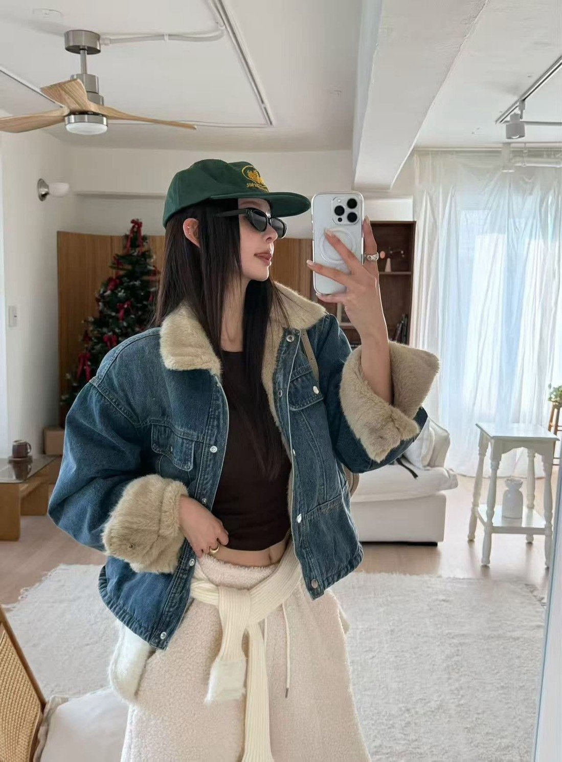 內裡拼接毛草牛仔外套