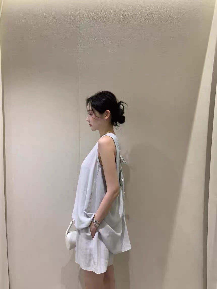 後綁結背心+抽繩鬆緊短褲SET