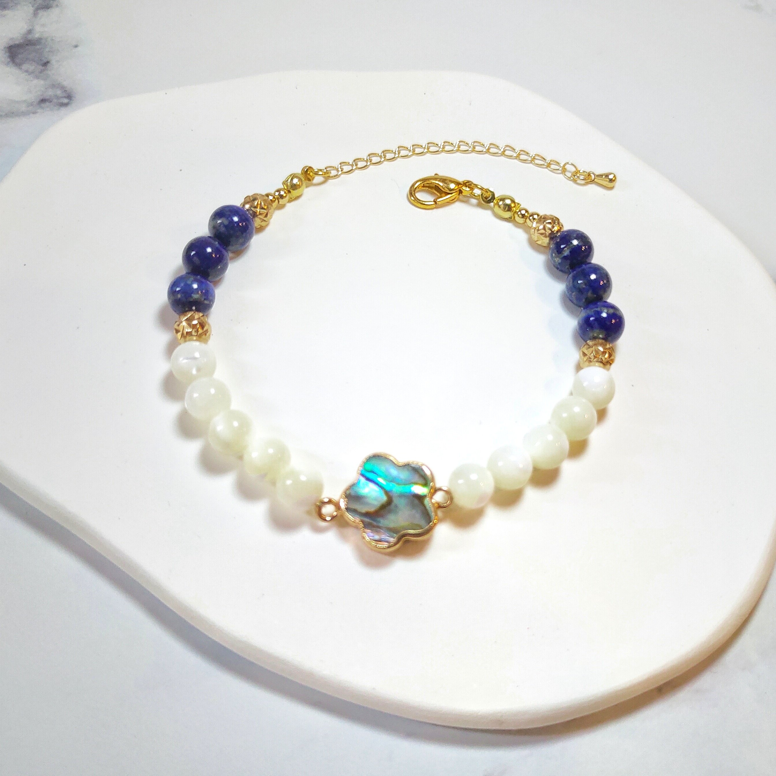 【珠光粼粼 珍珠貝鮑魚貝手鍊】