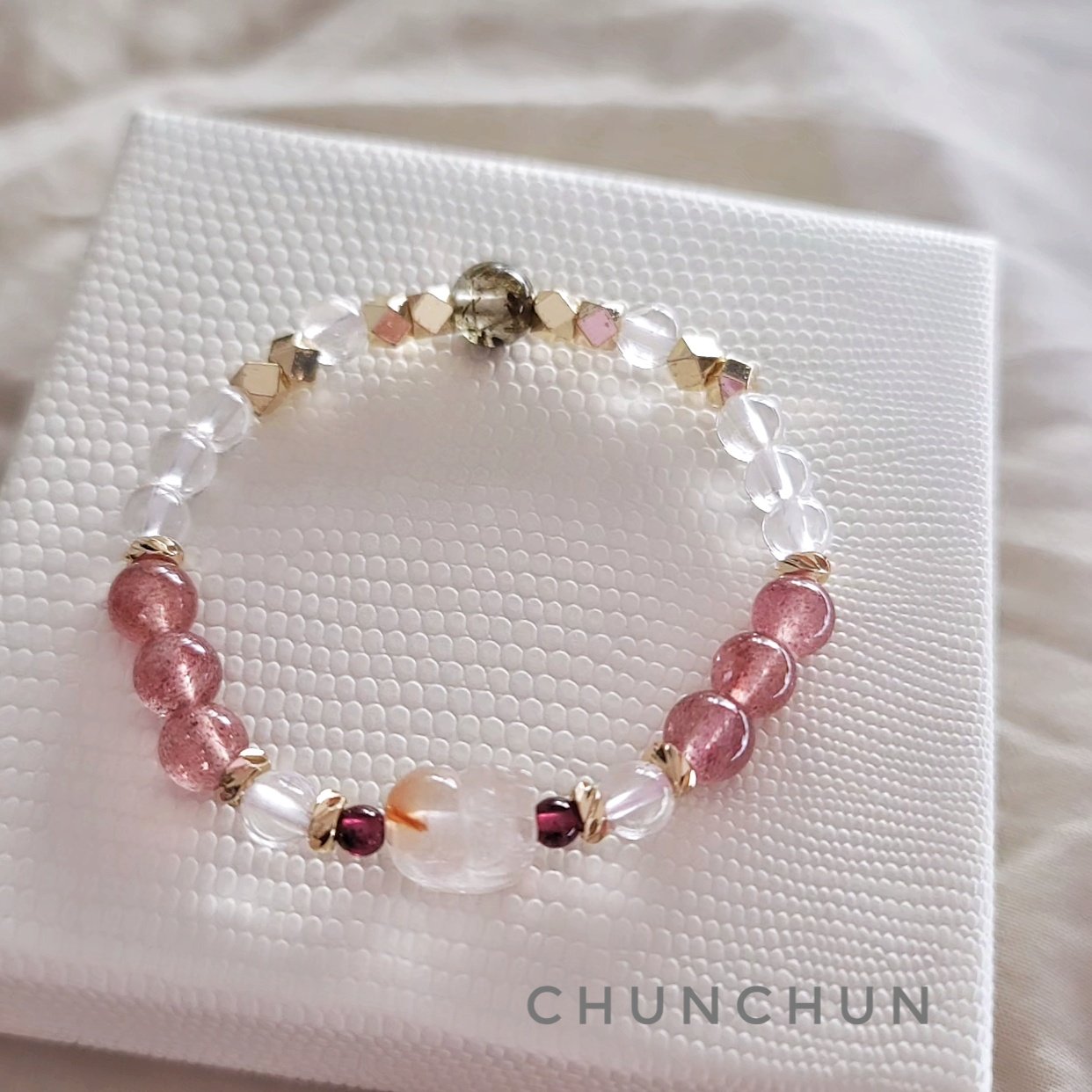 【小兔毛貔貅+綠碧髮晶水晶手鍊】兔毛貔貅/綠碧髮晶/草莓晶/白水晶/紅石榴石