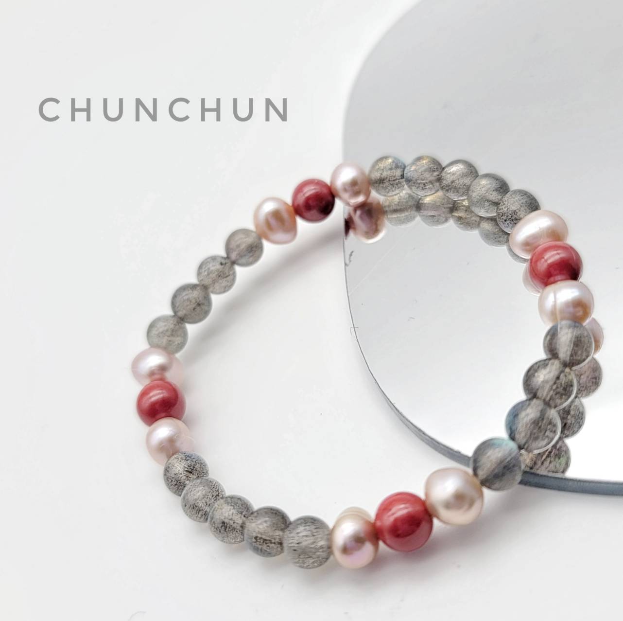【許願戀愛系列~好的運氣帶來好的因緣】 拉長石 灰月光石 硃砂 粉色珍珠