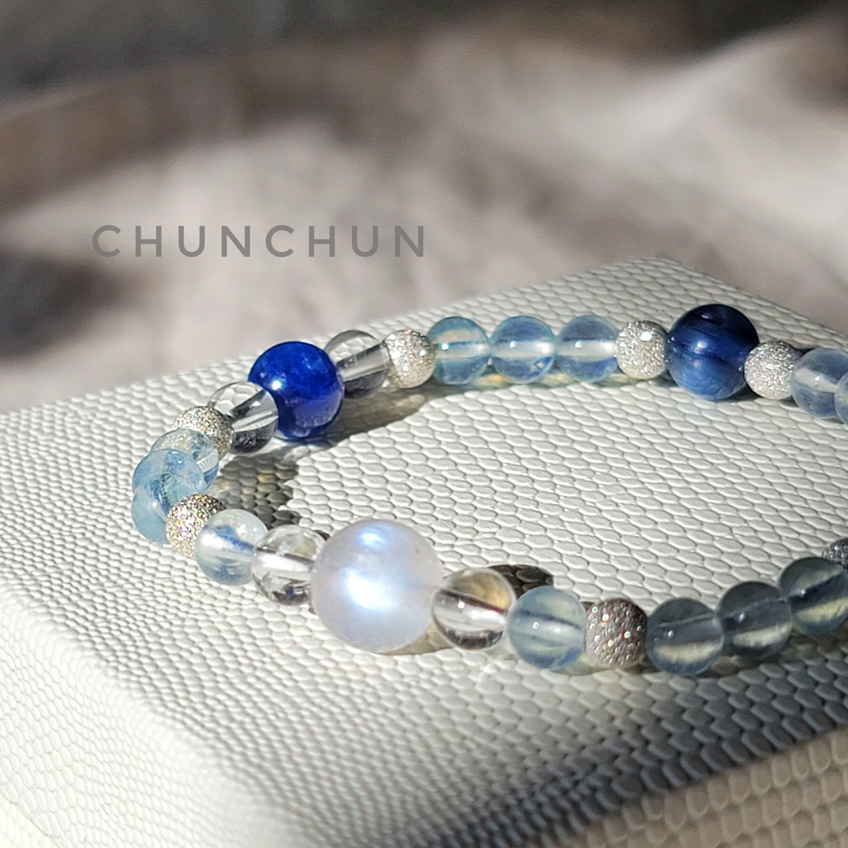 【海洋愛戀告白系列】海水藍寶 月光石 拉長石 藍晶石 純銀手鍊