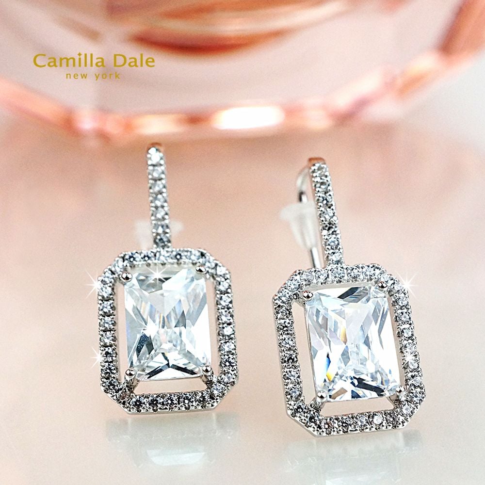 CamillaDale 亞尼斯頓鋯石耳環 長方形鋯石 白鑽