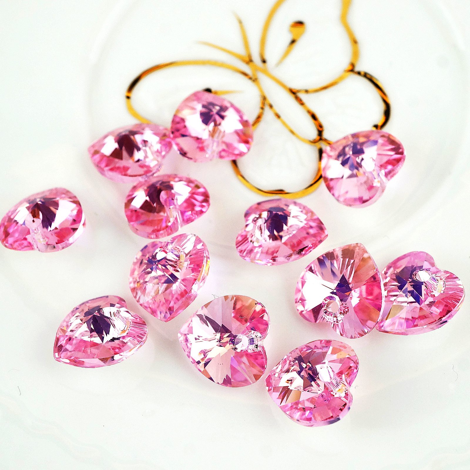 CrystalDIY奧地利水晶SW愛心吊墜#6228粉紅玫瑰亮彩12顆入 兩色可選