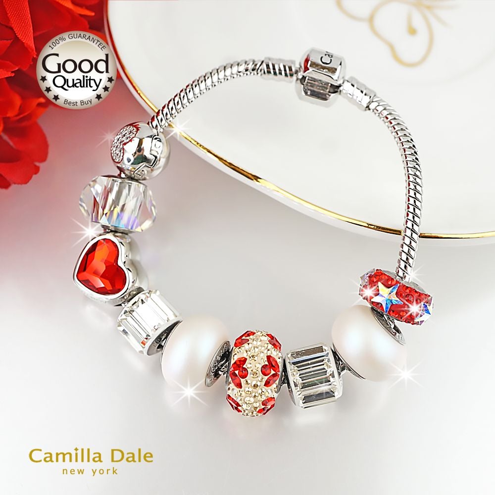 CamillaDale火紅探戈手鍊 採用奧地利SW水晶串飾#82112百合花瓣亮暹羅紅與燦幻金