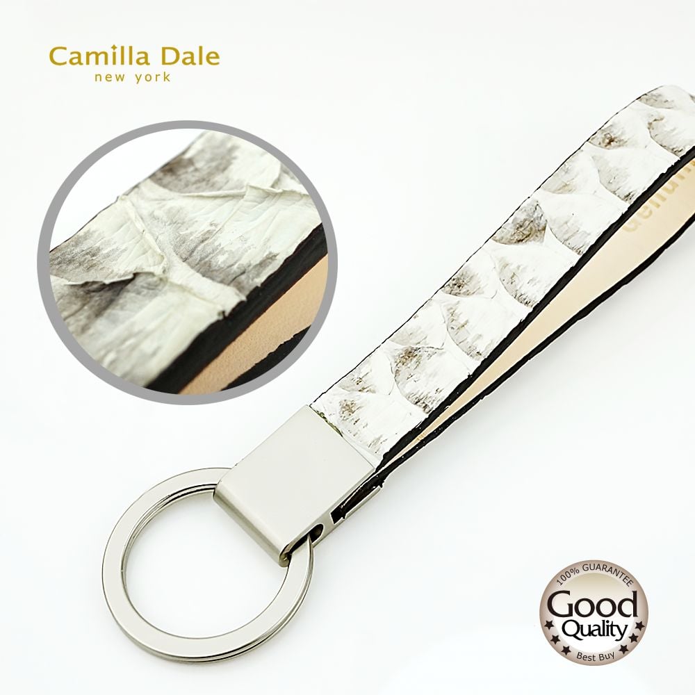 Camilla Dale 韓國正蛇皮米白鑰匙圈(霧銀)