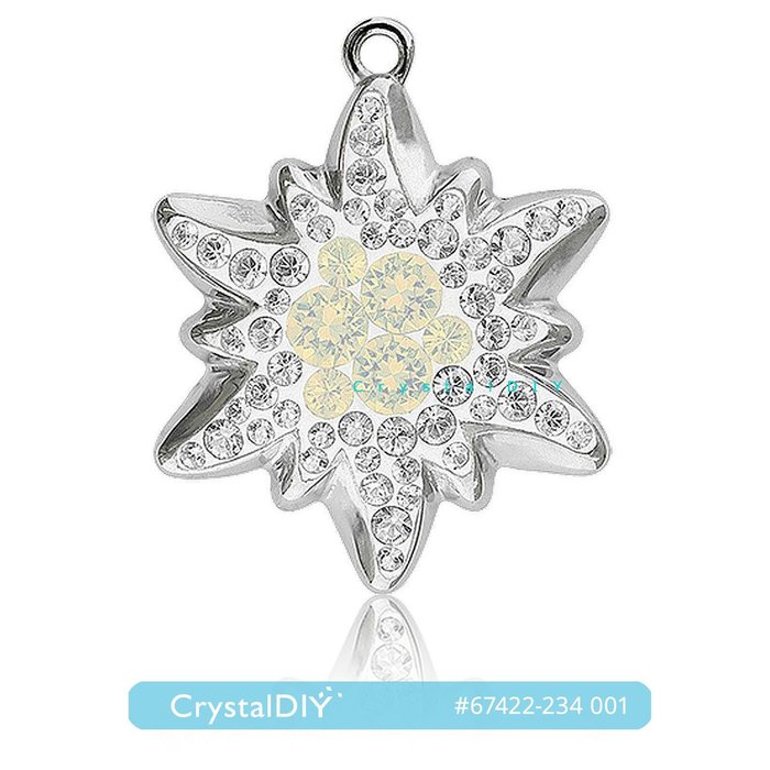 CrystalDIY奧地利SW水晶密鑲雪絨花吊墜#67442 白蛋石234 水晶001混色 鍍銠金屬