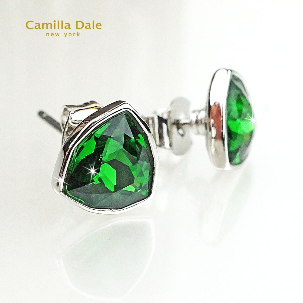 CamillaDale 悴戀水晶耳環(苔綠)8MM 韓製