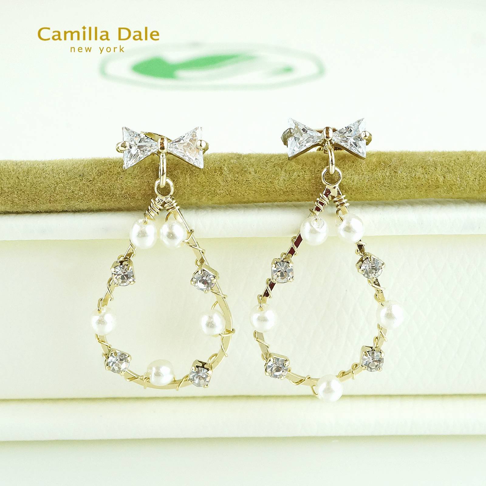 Camilla Dale 925純銀蝴蝶結水滴珍珠耳環