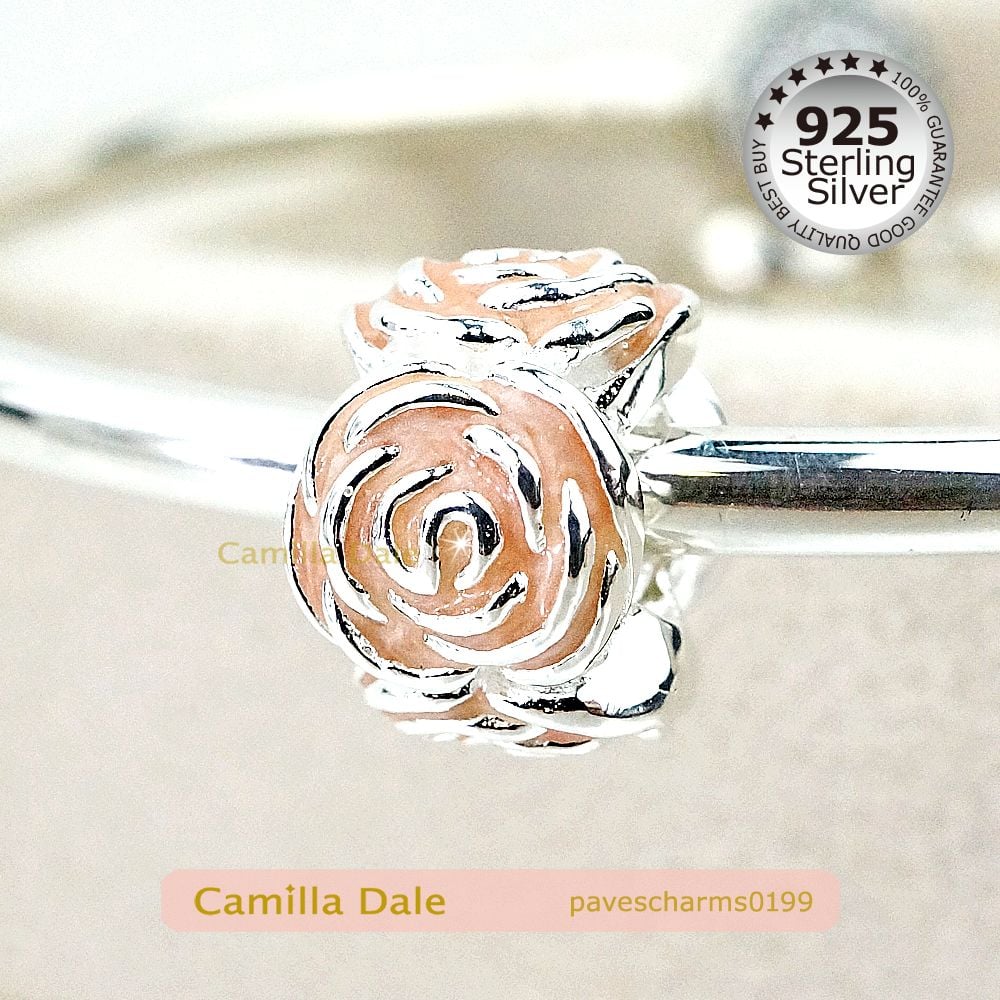 CamillaDale 925純銀粉紅玫瑰串飾【199】大孔徑 適用潘朵拉手鍊
